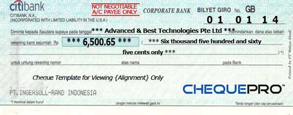 Cheque printing writing software for Indonesia banks
