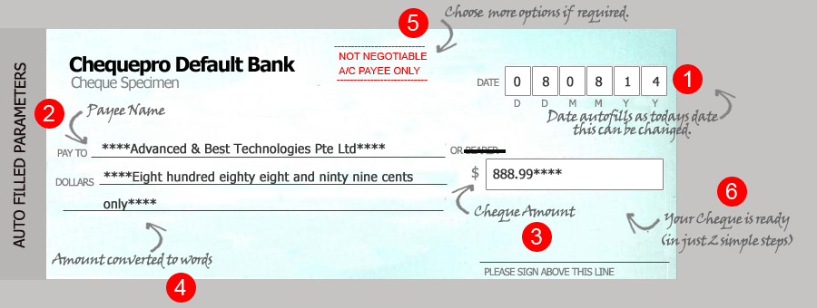Cheque writing/Cheque printing software autofills cheque parameters
